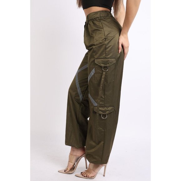 Women's Windbreaker Jogger Pants With Reflective Detail Zipper Cargo Pocket Comf - Picture 7 of 8